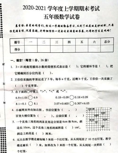 五年级数学期末考试真题，年级平均分70多，大家看看，难度如何？