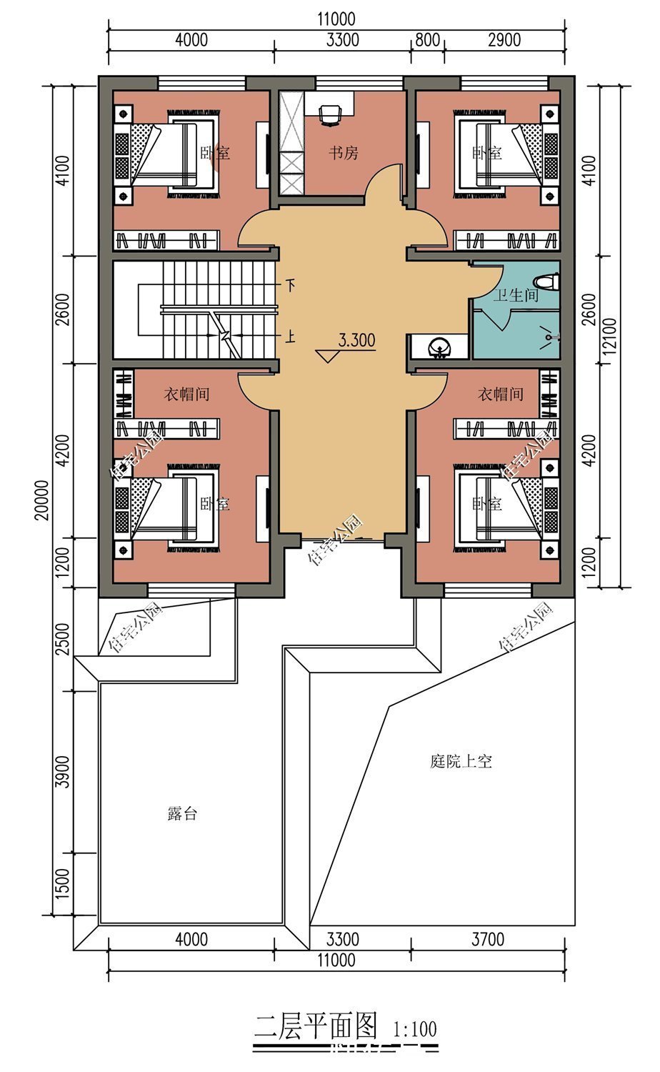 合院|农村盖房选中式准没错，11×12米中式大院户型，院子配露台太赞了