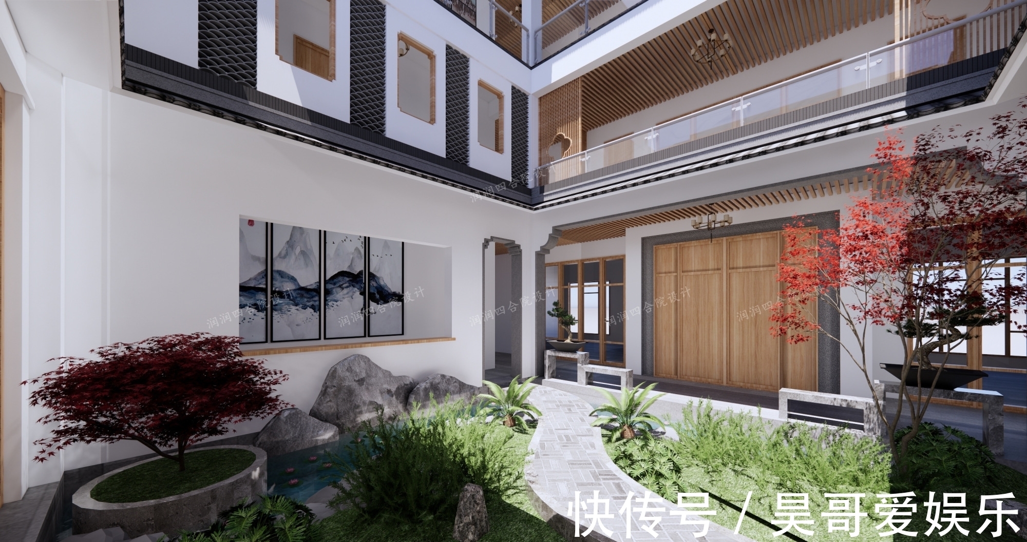 庭院|广东清远三层带地下室家族大宅现代四合院民宿28×20