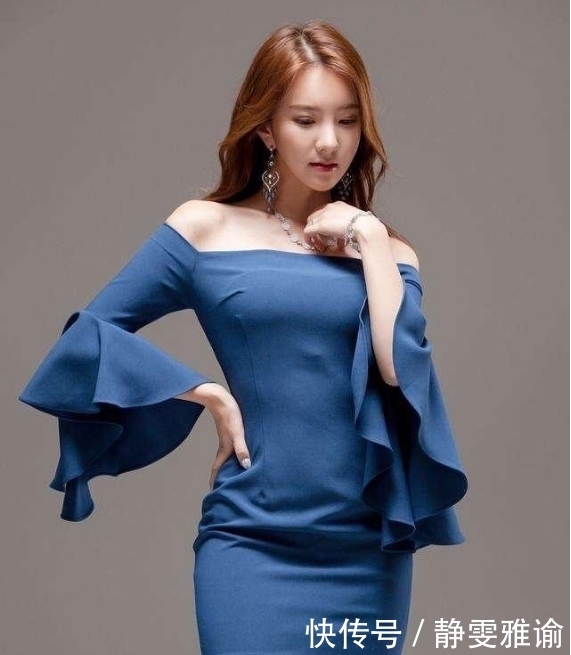 金孝轩这款连衣裙，一字领设计风格时尚感十足，网友：好有范儿啊