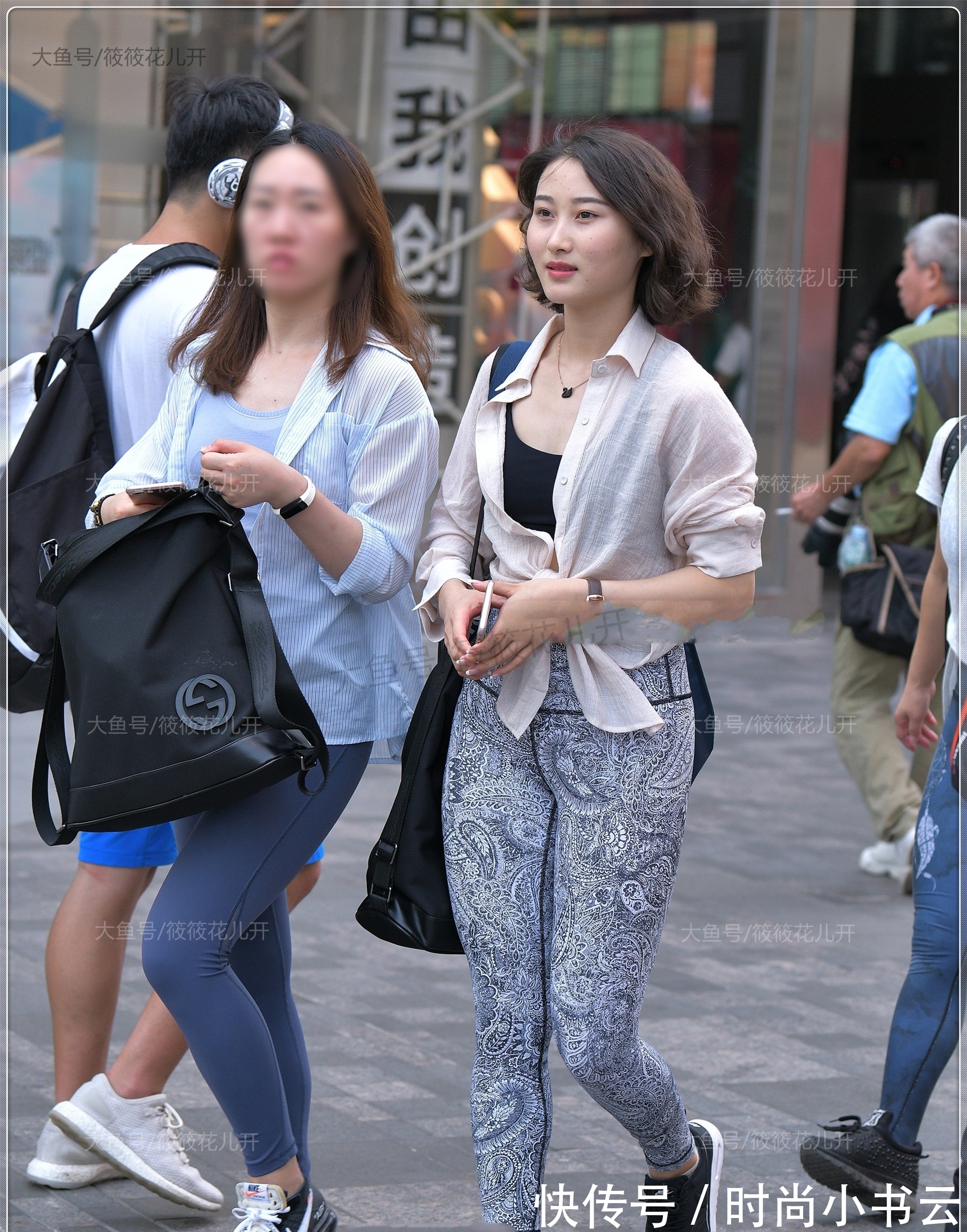 杏色 杏色防晒衣搭配复古花色健美裤,浪漫优雅,风情万种