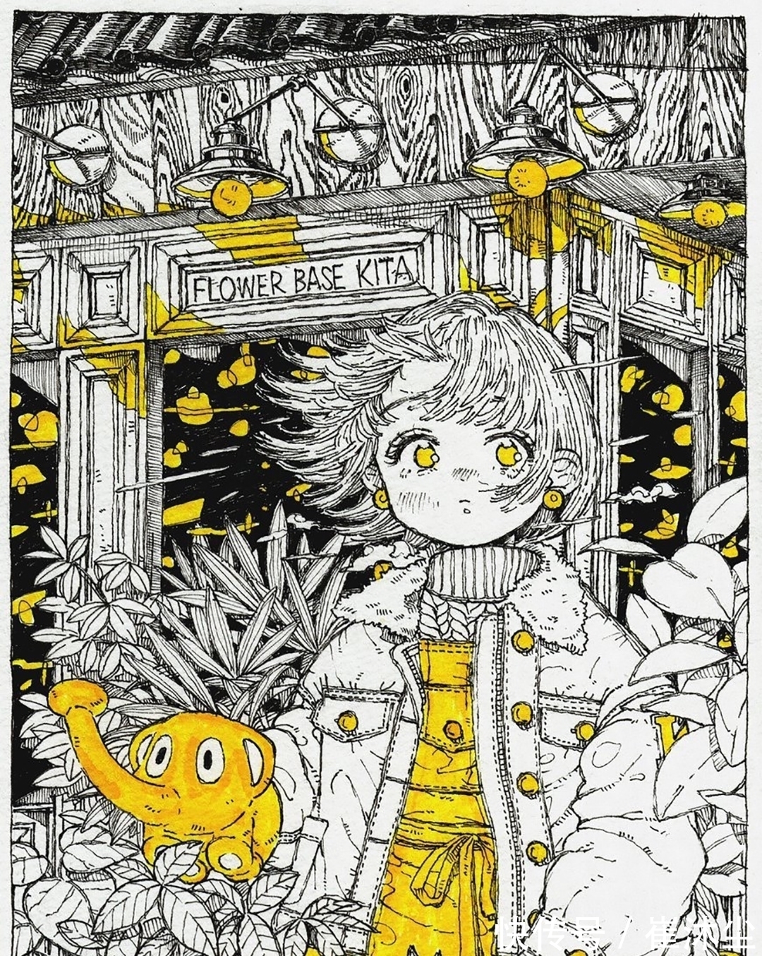 少女插画#线条感极强的少女插画,加一点黄色点缀非常的好看