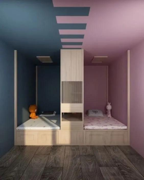 床头柜|儿童房还在装上下铺不如做个大床中间打上柜子,立马拥有两张床