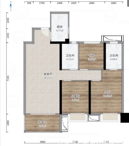 三居室|107平北欧风三居室，客厅简易书架搭配原木餐桌，充满文艺色彩