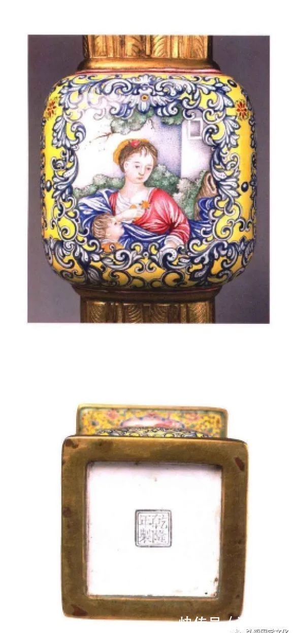 清乾隆!清乾隆画珐琅压柄壶,构图简洁、用色明快,为别具新意的佳作