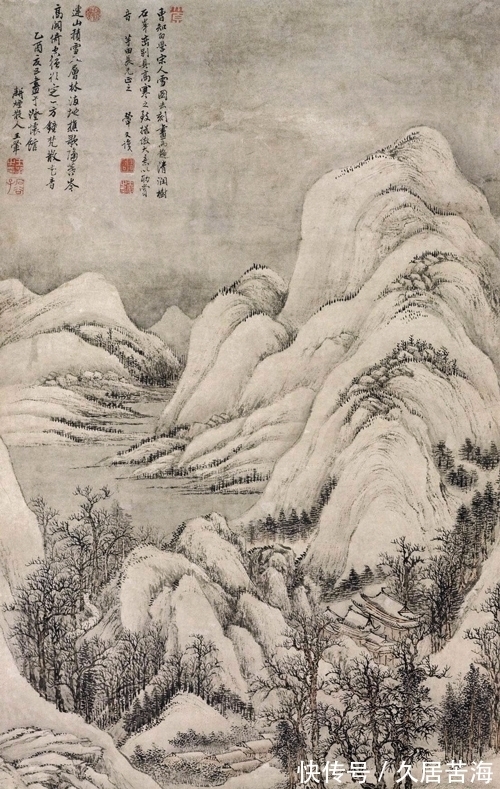 雪邨图&寒林雪景暗藏一点春意,王翚绘《雪邨图》