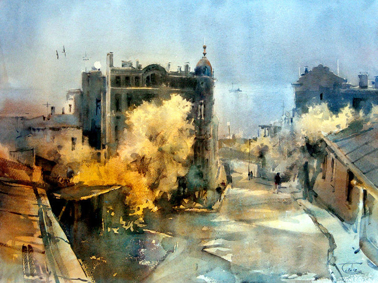 水彩画#美轮美奂!俄罗斯艺术家特梅雷夫的水彩都市景观画