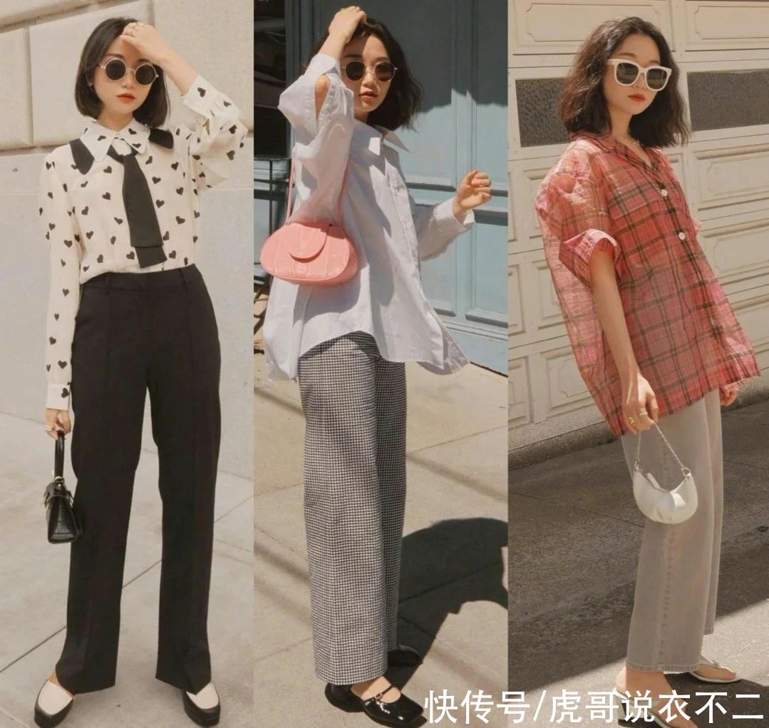 阔腿裤|适合1米58小个子的夏日打扮，“衬衫+高腰裤”，时髦洋气又高级