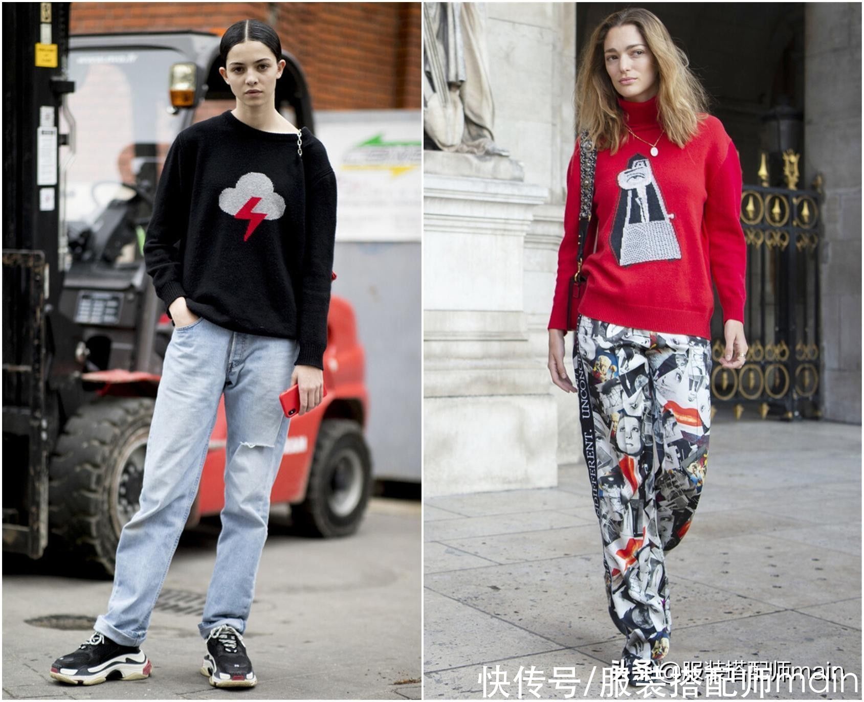 印花毛衣，春天穿正好，教你4个精致又时髦的穿搭思路