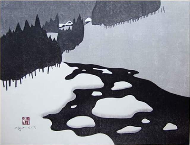 版画!日本近代版画大师斋藤清冬日雪景系列版画作品