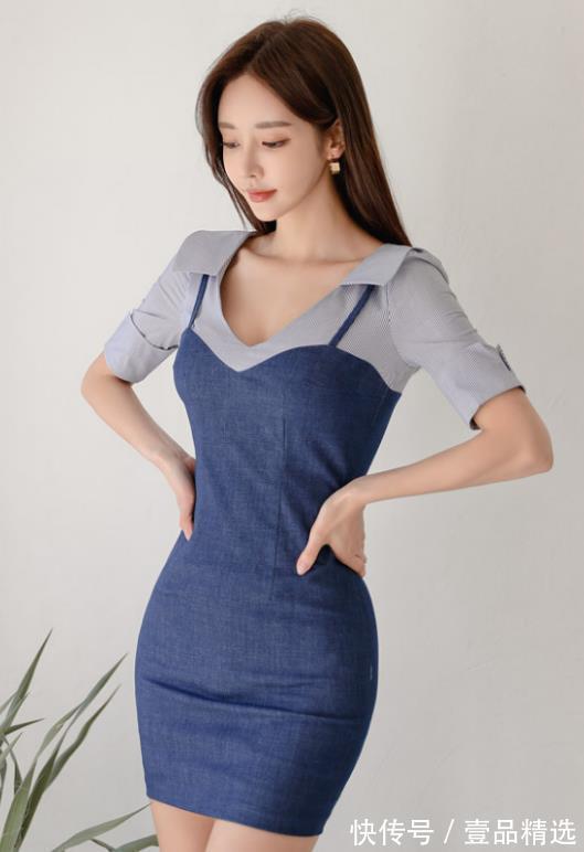 孙允珠|女神孙允珠高清时尚搭配:冰湖夏海碧波温柔吊肩包臀裙