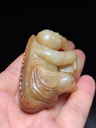 童子#清 和田玉籽料 童子击鼓