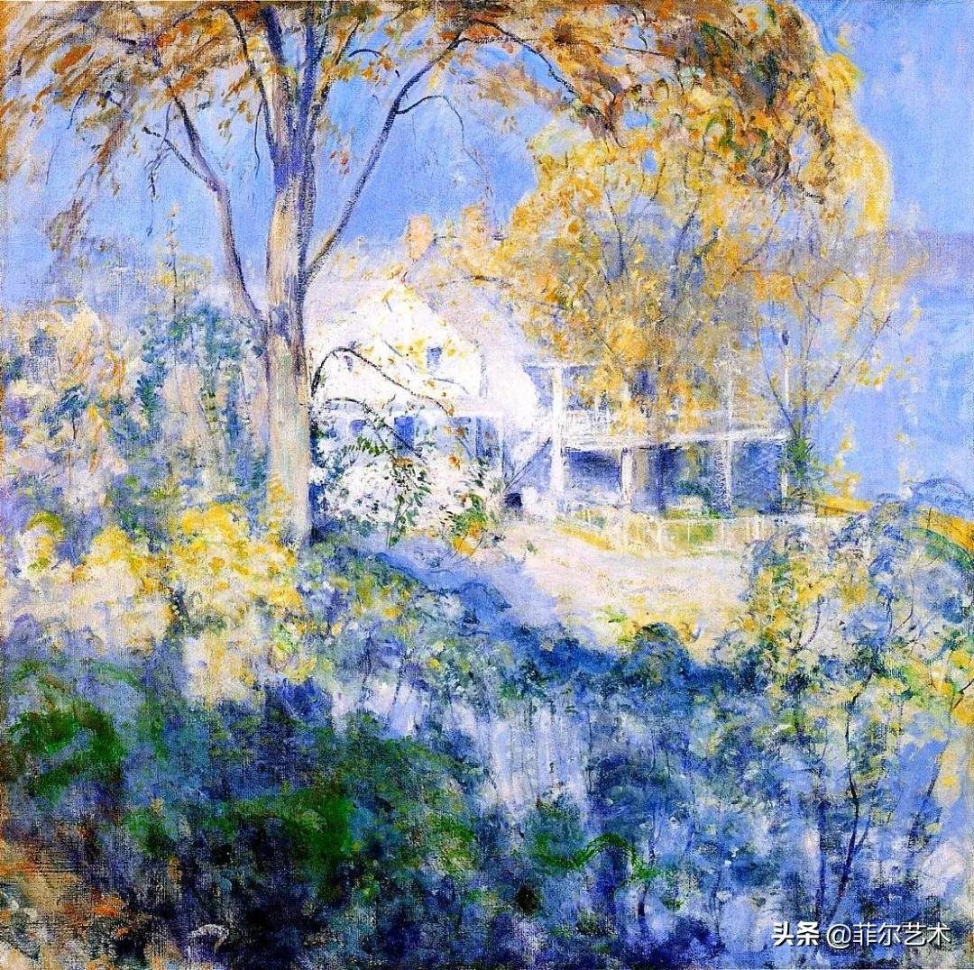 油画&这幅油画作品有着独特精致的构图,以及柔美优雅并带有诗意的风景