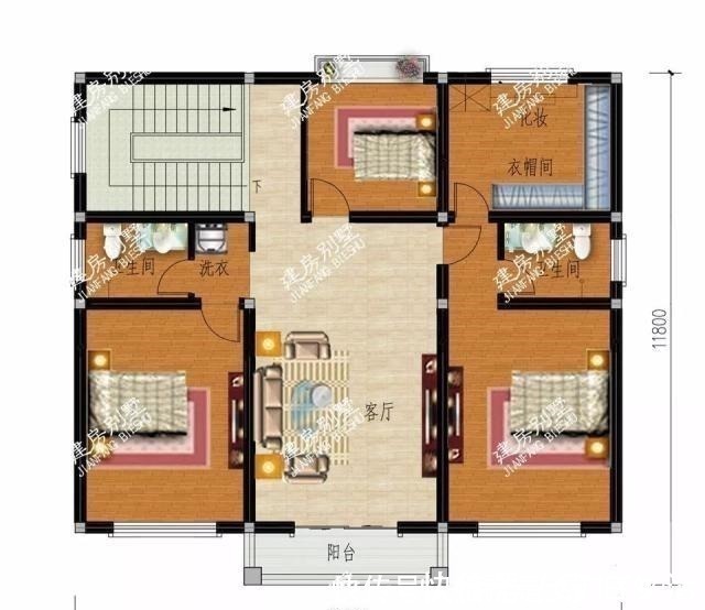 建房子|开间12米左右的两层别墅,户型简单施工易,主体造价低!