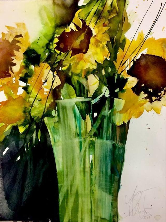 Elke&水彩画家Elke笔下的花花世界浓墨重彩之中隐去了繁花的具象(一)