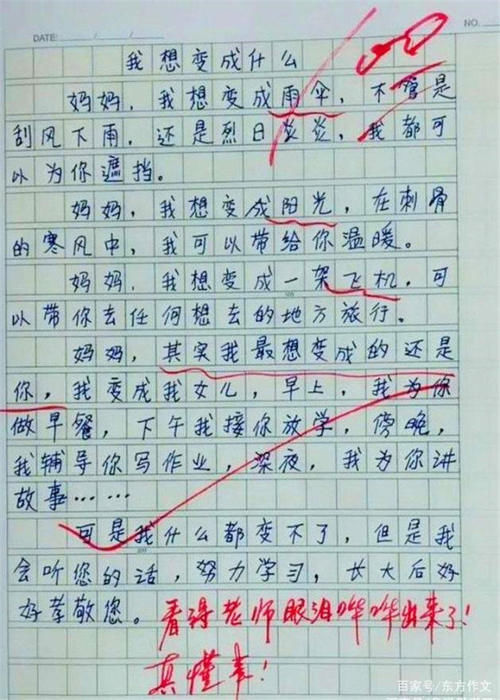 家长|小学生作文《我想变成什么》走红,老师给了满分眼泪哗哗出来了