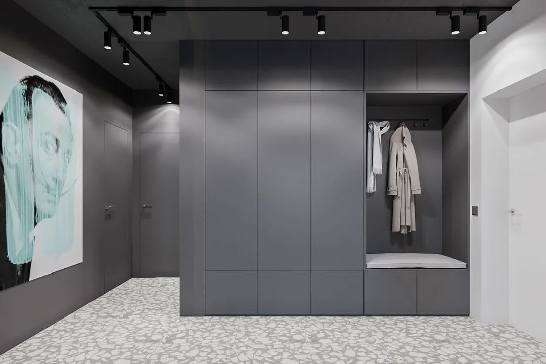 深灰色|88㎡现代极简，高级灰的空间，时尚红的点缀，成熟端庄的设计美