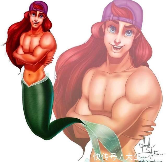 迪士尼公主|当迪士尼公主“性转”后,美人鱼变肌肉男,爱洛化身粉色系大叔