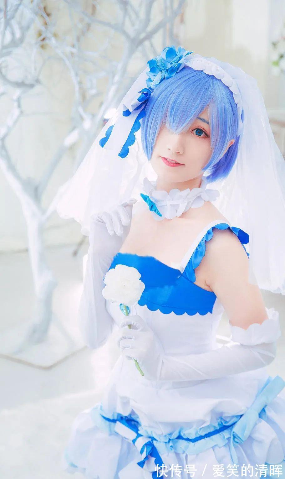 雪华|cos：纯白婚纱蕾姆cos正片＠纸牌儿