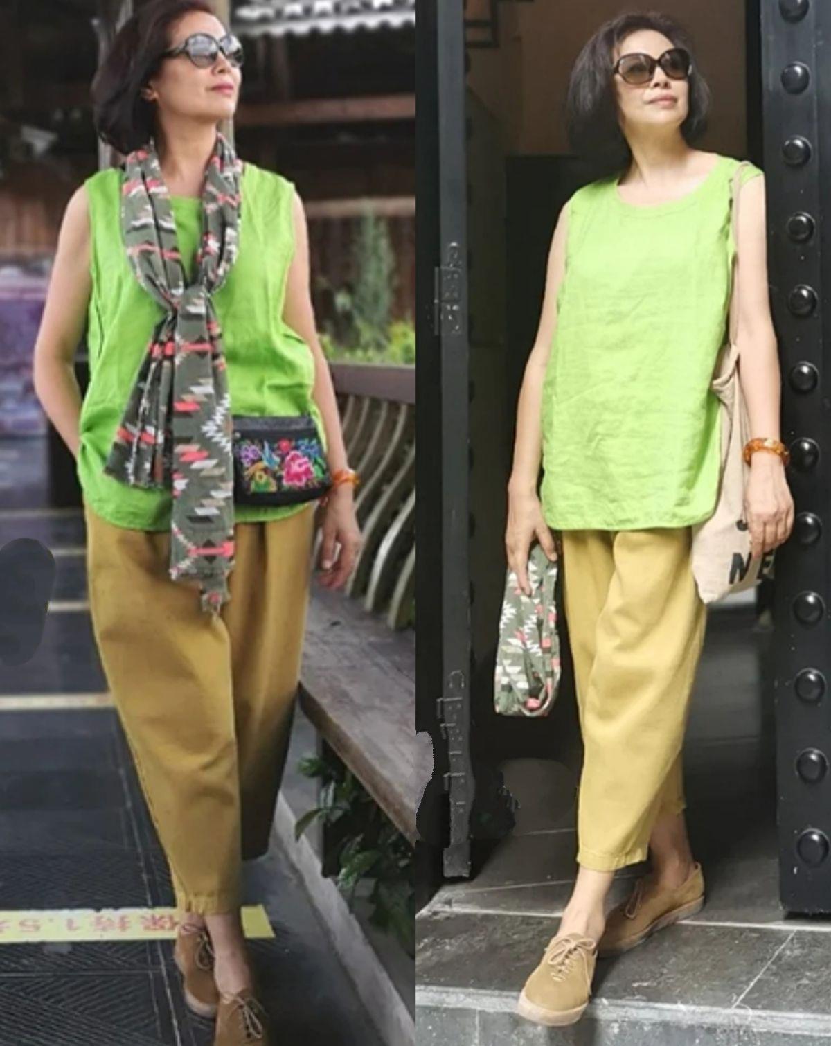 紧身裤|这才是60岁女人最好的打扮,“九分裤+平底鞋”,简约舒适又气质