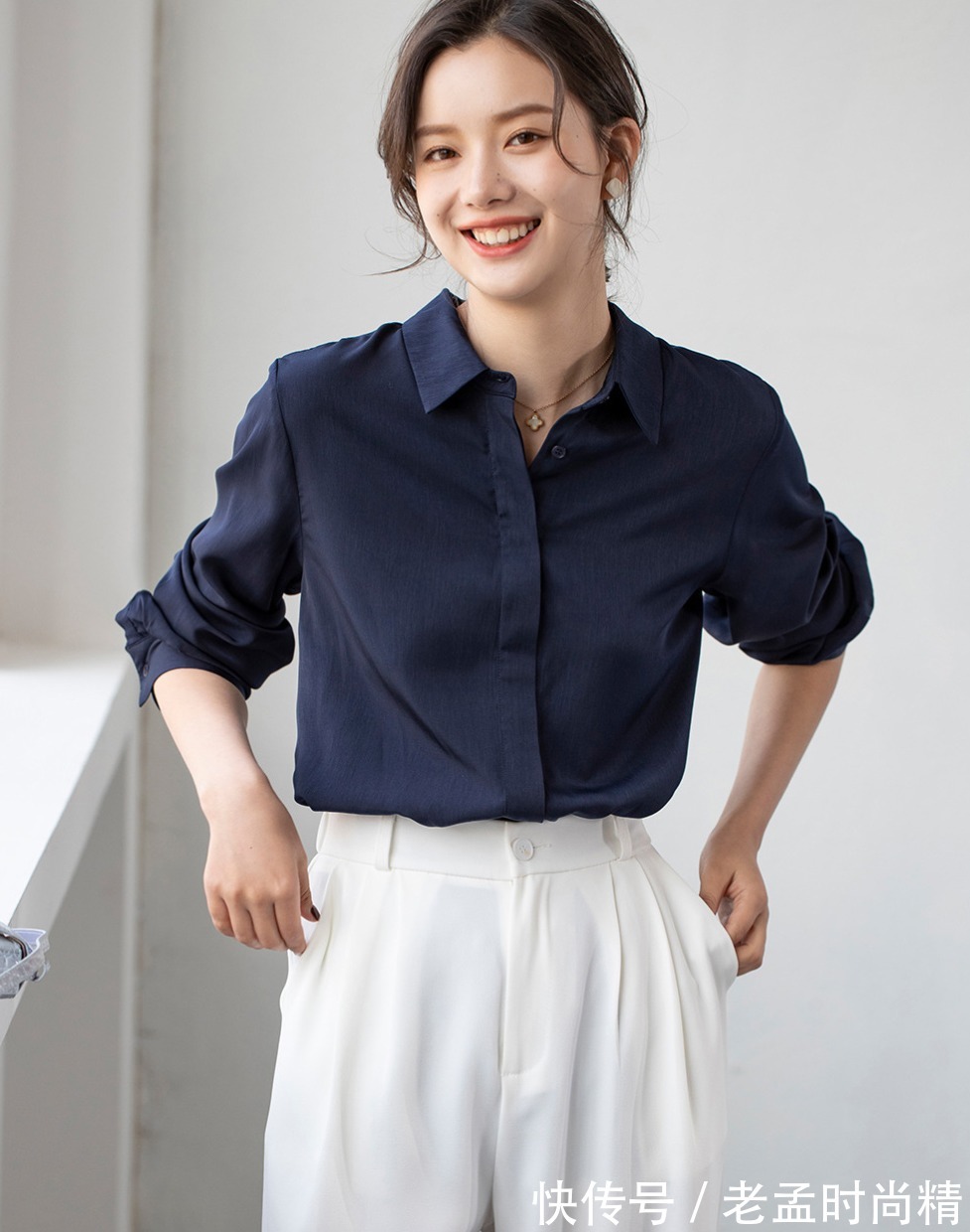 下摆|富有设计感的衬衫,前短后长不规则下摆显层次感