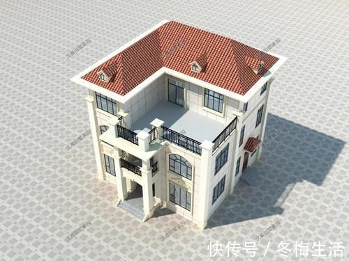 楼梯|12X12米户型方正农村三层简欧风格,新年回乡盖别墅就选它!