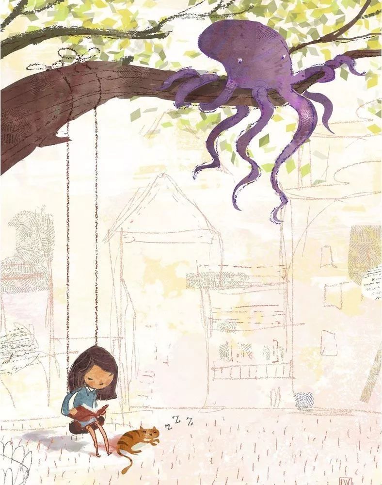 治愈插画$治愈插画:童年,像一个流丽繁复的梦