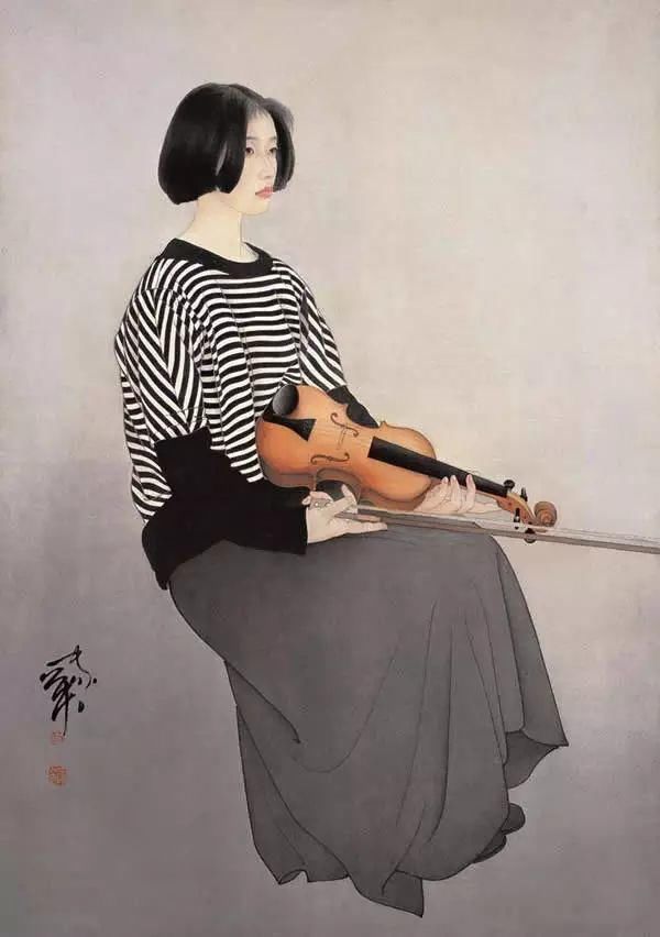 绢本!国画:何家英画笔下的怜怜女儿态,不同寻常的美感!