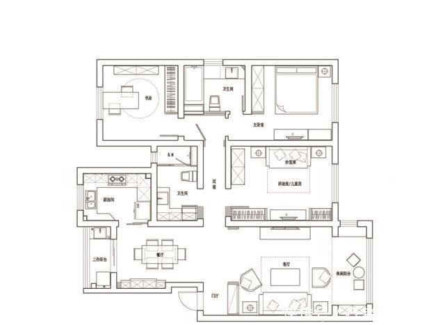 三居室|140㎡美式风格三居室,玄关装了玻璃窗让家既美观又开阔!