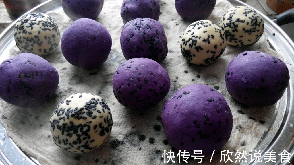 家庭版紫薯豆沙团,制作简单,美味好吃