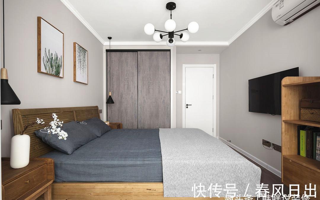 主卧室|四口之家的78㎡新房,总共16万装出小三房,赠送的露台是最大亮点