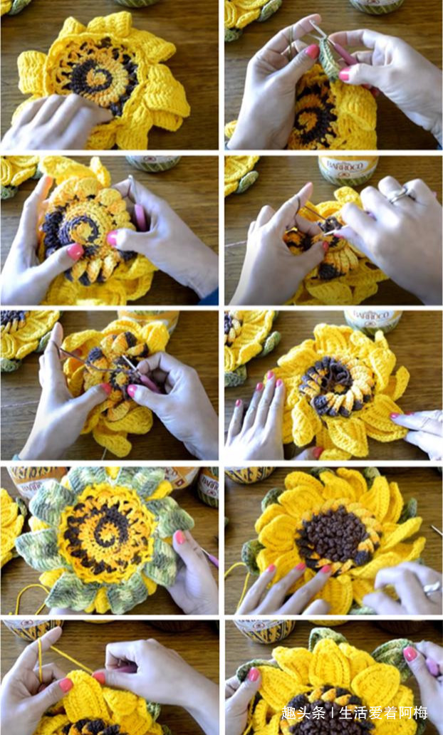 毛线钩针编织向日葵合集，DIY手工编织附图解教程