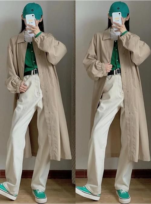 今年早春，很流行穿“风衣＋小白裤”，这样搭配简约又时髦