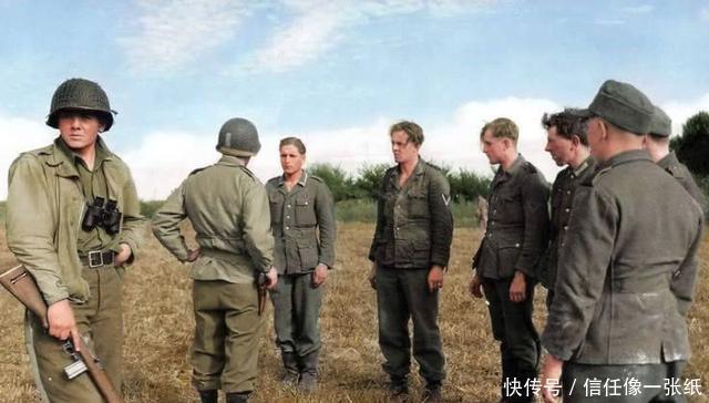 笔直|二战彩色老照片遭俘虏的德军士兵,笔直地站在美军士兵面前!