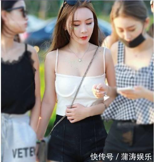 上衣|美女吊带上衣搭配高腰短裤，尽显曼妙好身材，就是裤子有点脏
