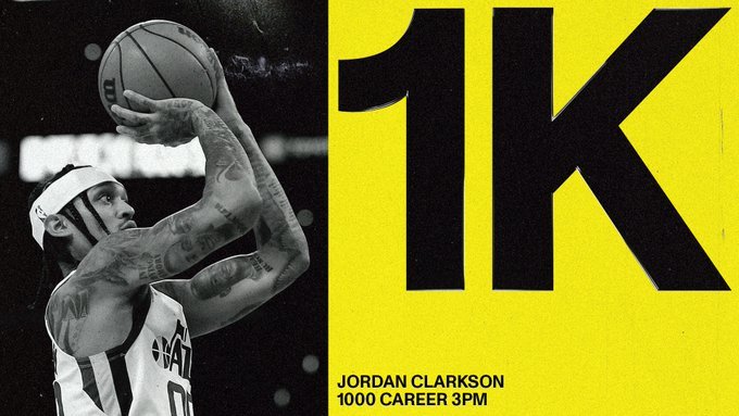 克拉克森|爵士官方祝贺乔丹-克拉克森生涯三分命中数超过1000个