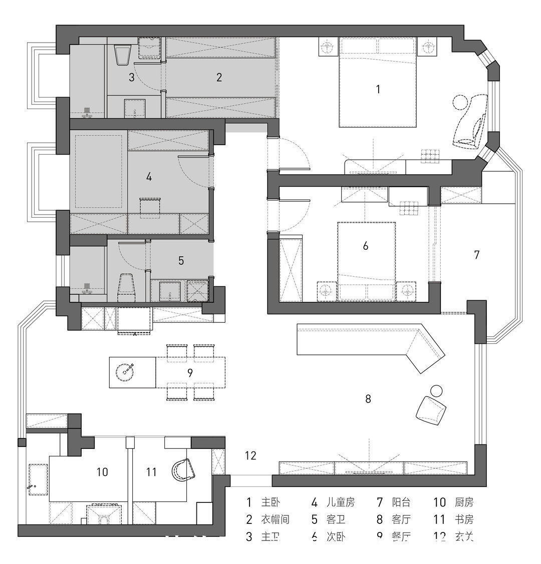 衣帽间|155平花半天也四室住宅公寓装修,三代人的生活,最美的“全家福”