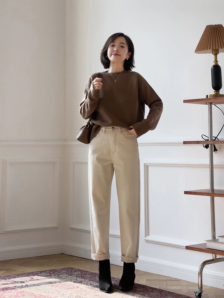 半身裙|30+女性秋后降温怎么穿?毛衣针织衫配牛仔裤高级减龄,温柔优雅