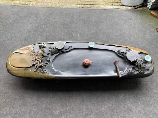 石头|把“一处风景”刻在石头上,还被朋友制成茶盘,你们说价值高了吗