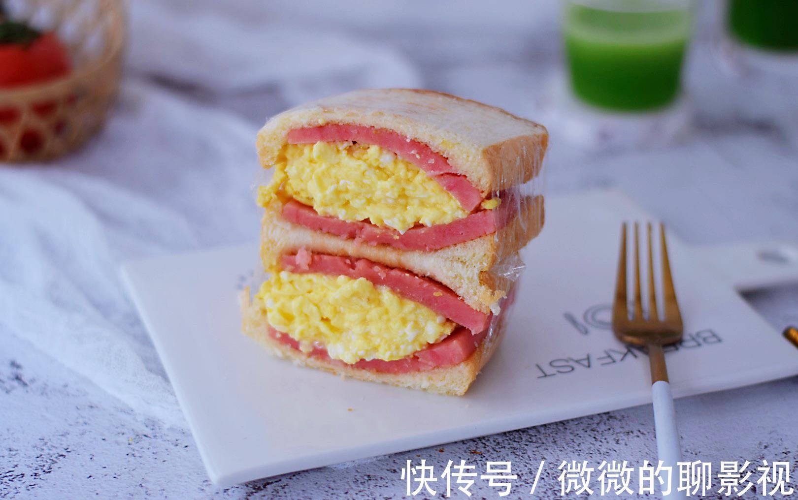 吐司片|香浓可口的火腿蛋三明治,营养满满,制作简单