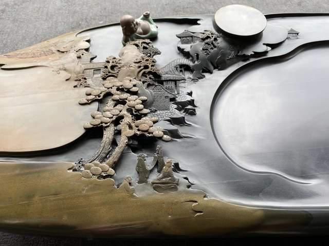 石头|把“一处风景”刻在石头上,还被朋友制成茶盘,你们说价值高了吗