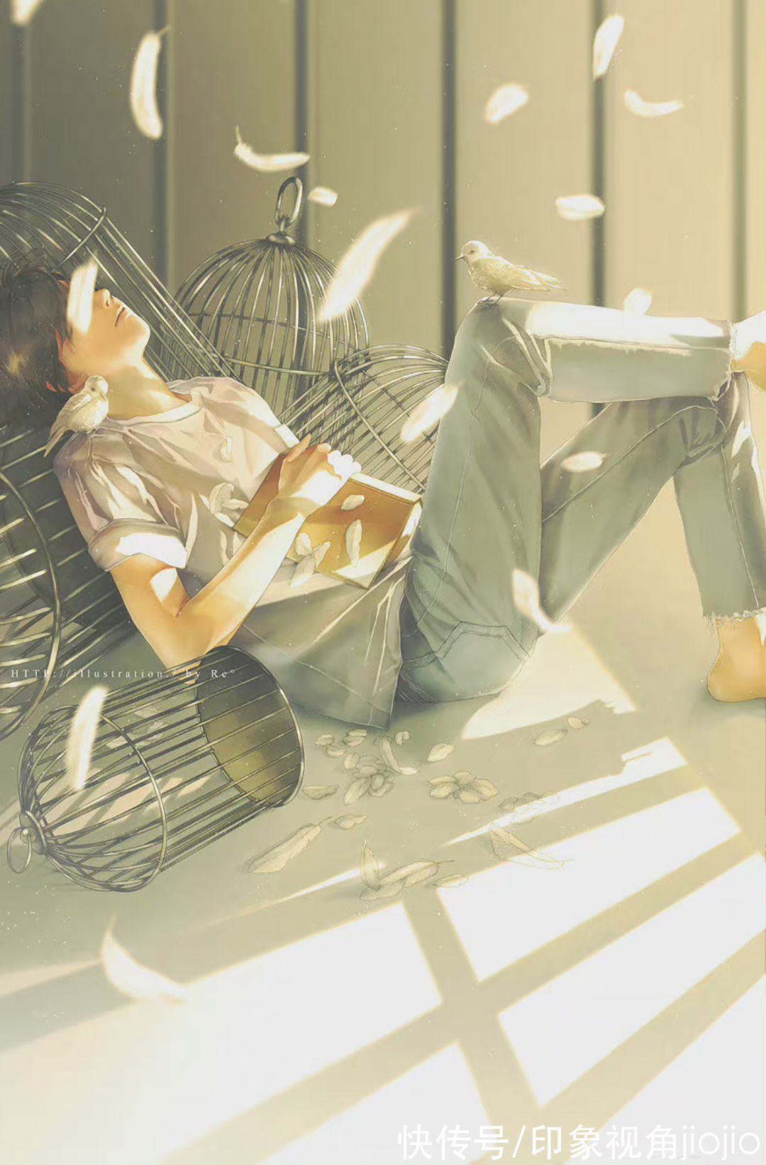 光影！光影中的美少年插画，淡淡的色彩表达颇具美感