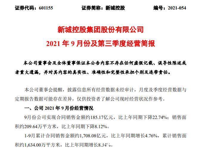 住宅|新城控股前三季度实现销售金额1708亿元