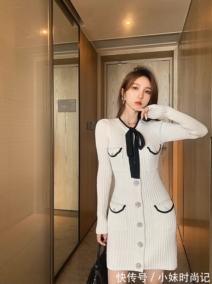 灰白色|清清爽爽的针织裙,灰白色的纱线加上闪光丝的光泽感非常美