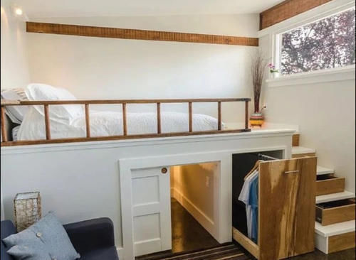 收纳|外国人太会省空间了!小卧室打1.2米高柜子,加宽后棚顶当床用