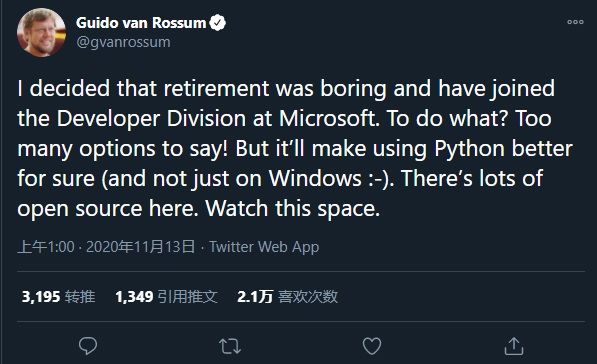Rossum|Python 之父 Guido van Rossum 退休失败，正式加入微软