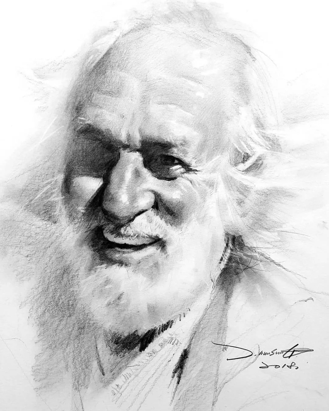 小孩童$画皮画骨难画魂,他用木炭条把肖像画活了