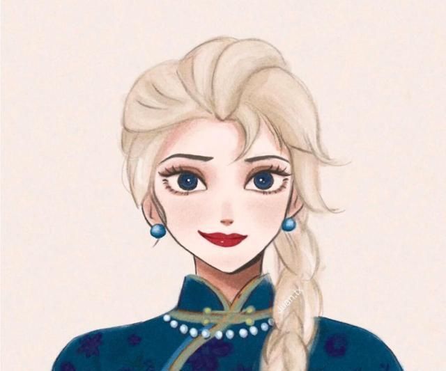 白雪公主|迪士尼公主的民国风证件照,艾莎表情太可爱,花木兰的旗袍最亮眼