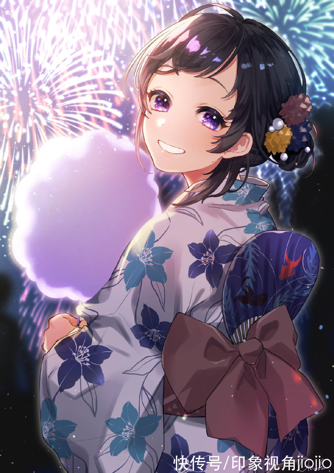 插画作品$甜美风十足的漂亮少女插画,配色梦幻华丽