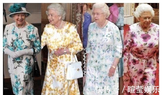 大红唇 伊丽莎白又开始打扮了!蓝色印花裙涂着大红唇营业,这是95岁吗?